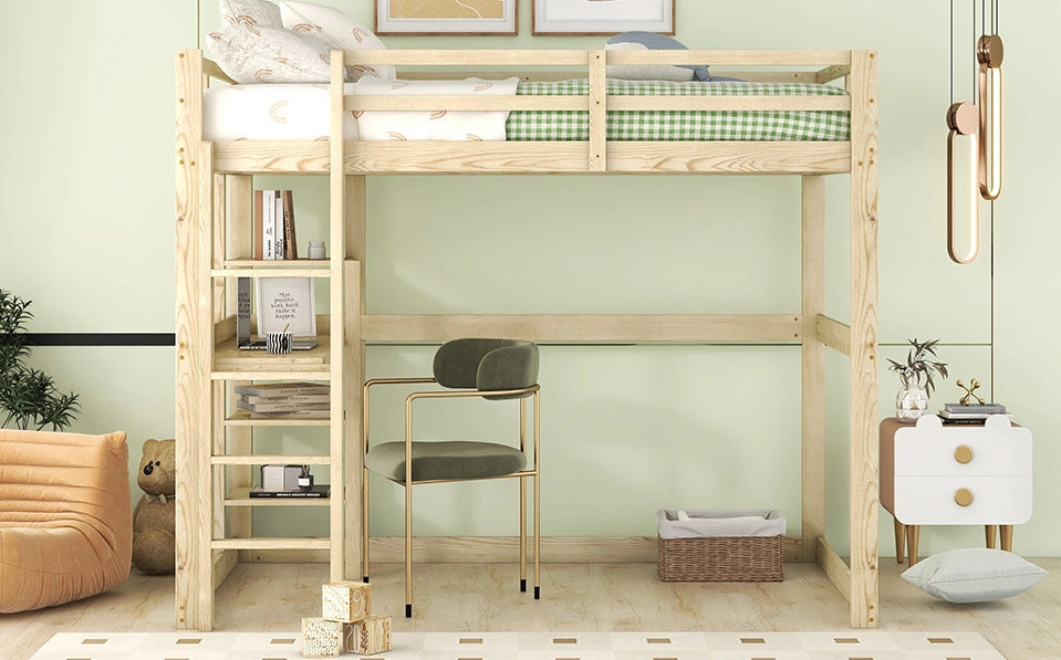 Letto a soppalco 140x200 cm con scrivania e 4 ripiani