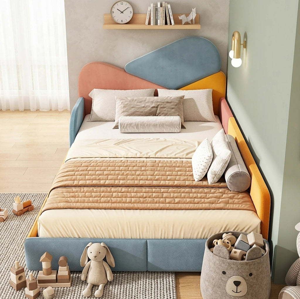 Letto imbottito per bambini 140x200 cm con sponde laterali rialzate
