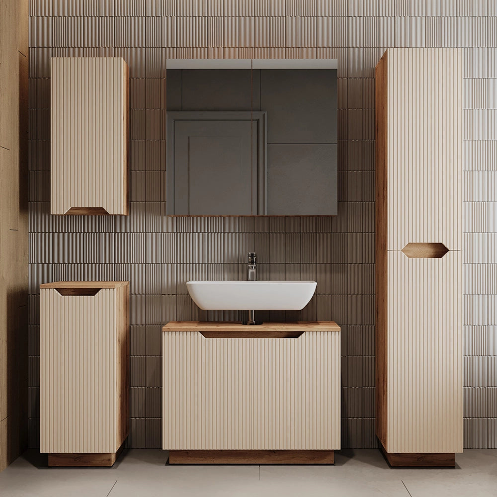 Vicco Set di mobili da bagno Rovere/cashmere a righe 4 parti