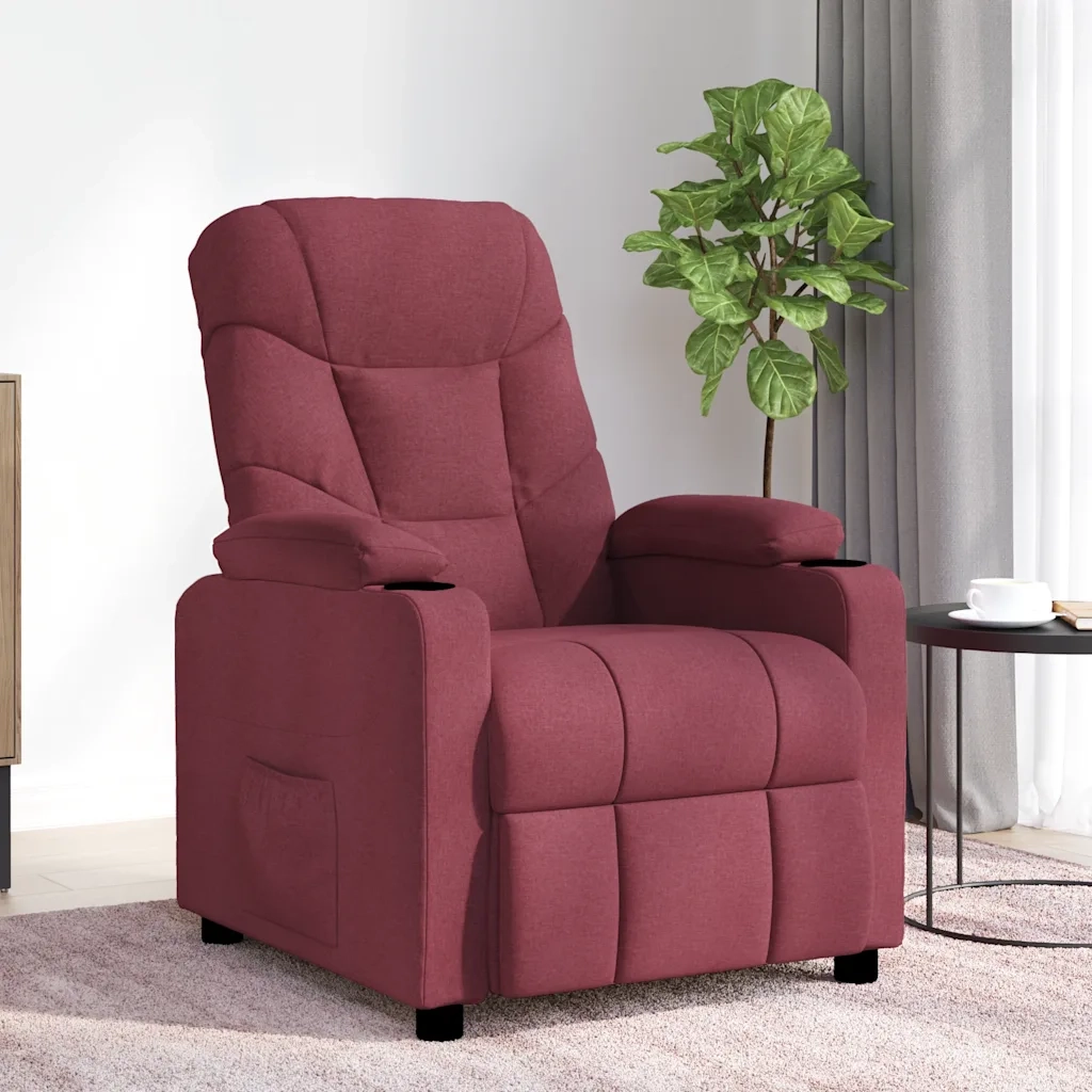 vidaXL Poltrona Massaggiante Elettrica Rosso Vino in Tessuto