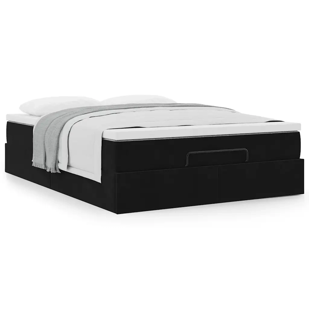 Struttura Letto Pouf con Materasso Nero 140x200 cm in Velluto 3311191