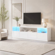 Mobile porta TV con LED, 4 ante e 8 vani contenitore, per soggiorno, in truciolato bianco lucido, 180 × 35 × 60 cm