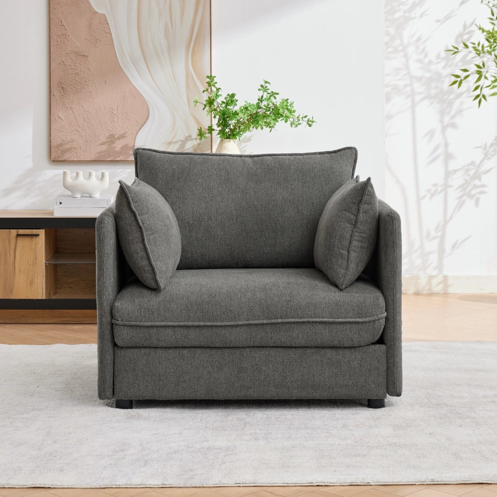 Poltrona lounge singola modulare con pouf contenitore in velluto grigio