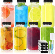 Set di bicchieri in vetro 250 ml - 8 pezzi - Riciclabili - Bicchieri per succo - Bicchieri da shot - Con coperchio in PP - Inclusi pennello/etichette - Imbottigliatori