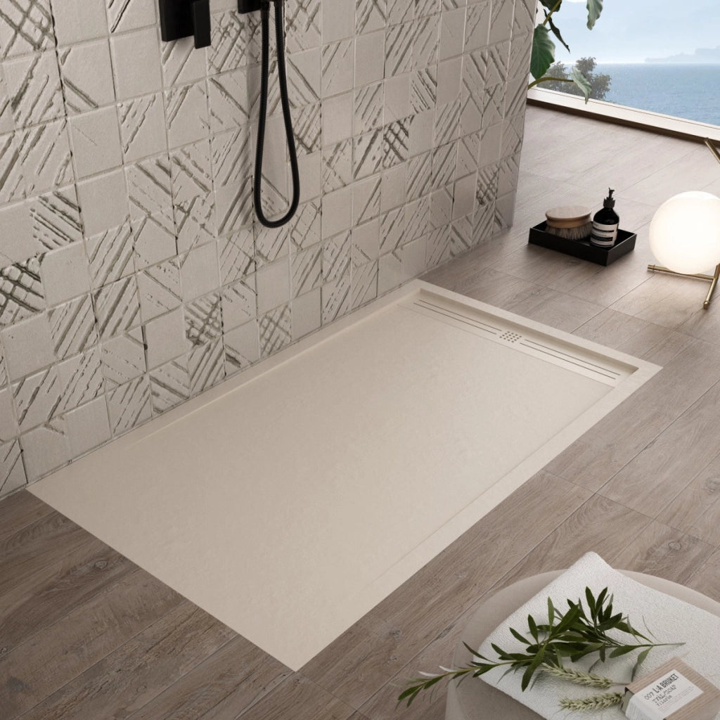 Piatto doccia in marmo resina crema pietra cemento grid, misura 80x100