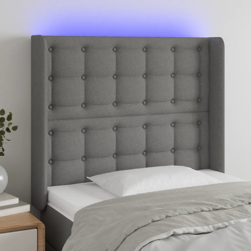 Testiera a LED-Testata con LED Grigio Scuro 83x16x118/128 cm in Tessuto 113088