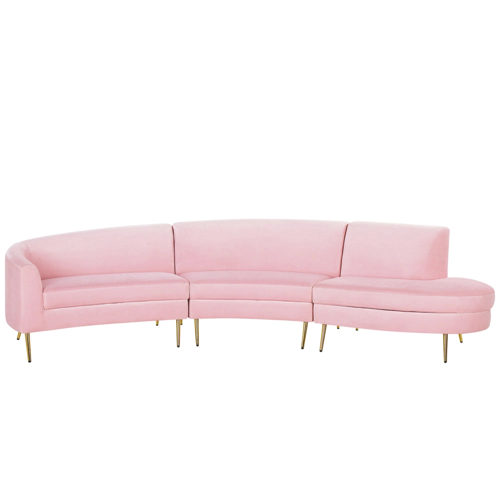 Divano 4 posti in velluto rosa seduta posteriore gambe in metallo dorato retro