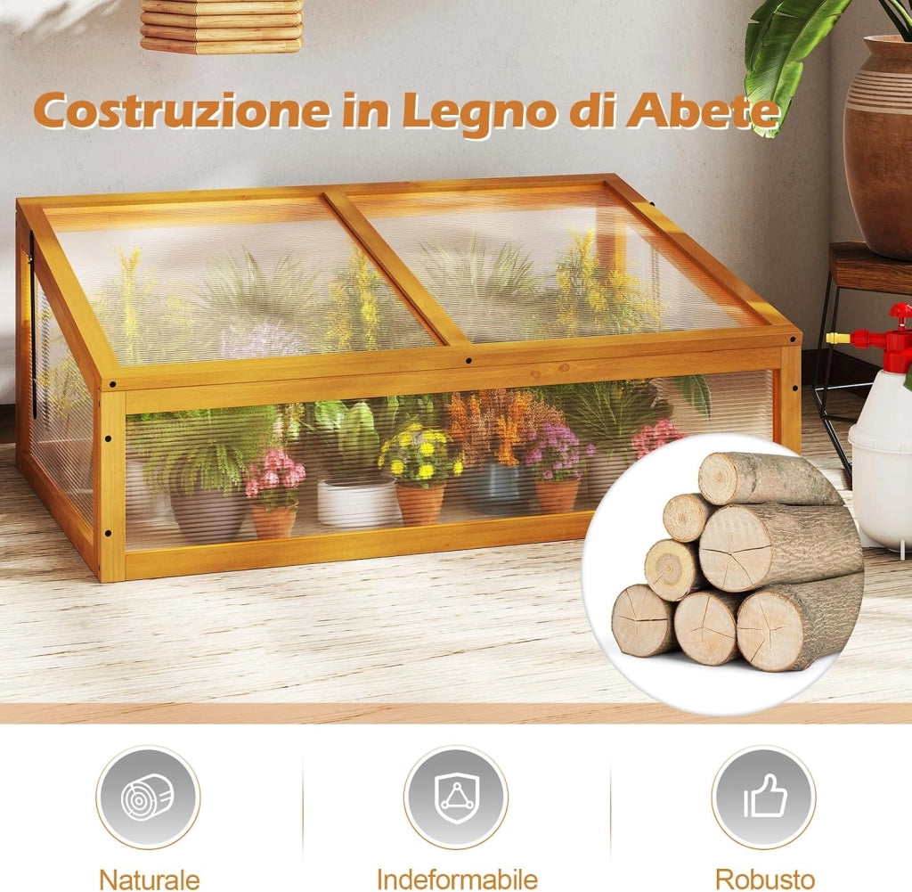 Serra in Legno, Mini Serra con Tetto Trasparente Apribile, Letto Rialzato da Interno ed Esterno per Balcone, Giardino e Veranda (Arancione)
