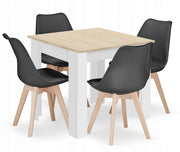 Tavolo quadrato VALORA con 4 sedie RIXK nere - Rovere Sonoma 80x80