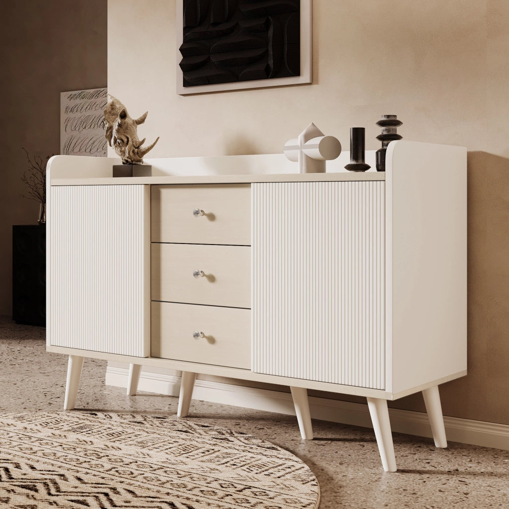 Credenza e Madia con 2 Ante Scorrevoli e 3 Cassetti; Ripiani Regolabili; Stile Moderno; in MDF; 117;5??39;5??79 cm; Bianco