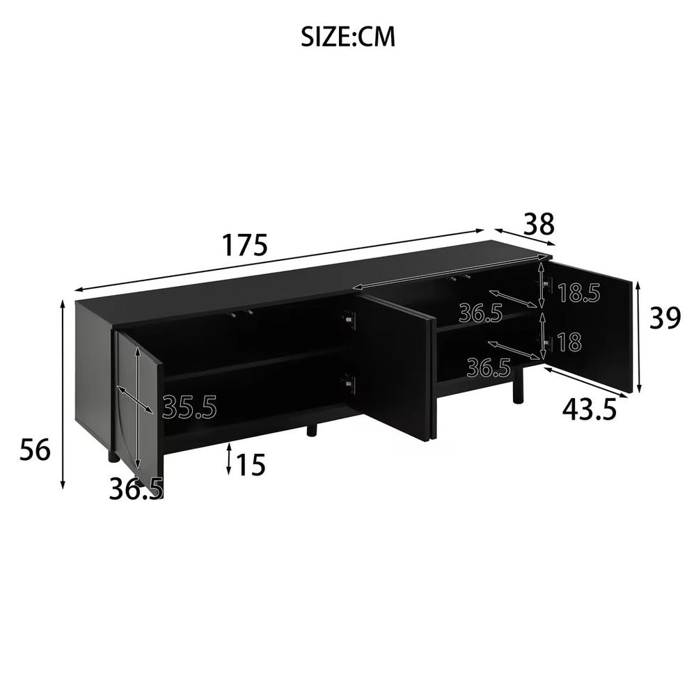 Mobile TV Lowboard ¨C Xylo ¨C Nero, 175x38x56 cm, Ripiani Regolabili