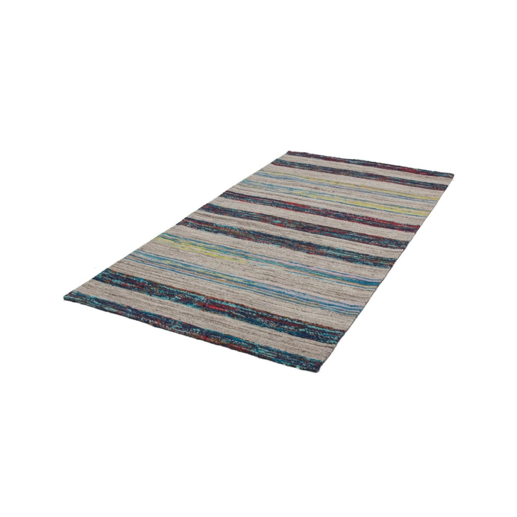 Tappeto Kilim Evita in lana e seta naturale e blu 120x170 cm