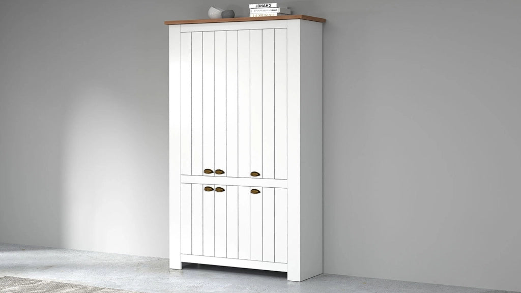 Scarpiera 6 Ante 114x42x200 cm Figo 6A Bianco Opaco/Rovere Wotan