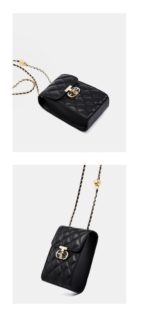 Borsa da donna in vera pelle, mini borsa per cellulare, borsa a tracolla estiva da donna, nera