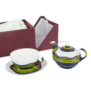 Teiera con tazza decoro bambù multicoltazza e teiera