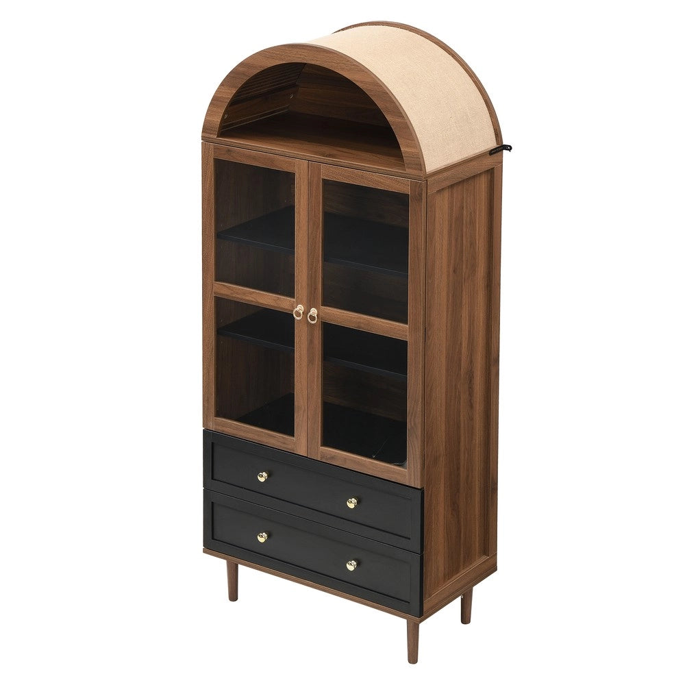 Credenza con Ripiani Regolabili e Vetro Curvo ¨C MINIMAL ¨C Design Moderno Retro
