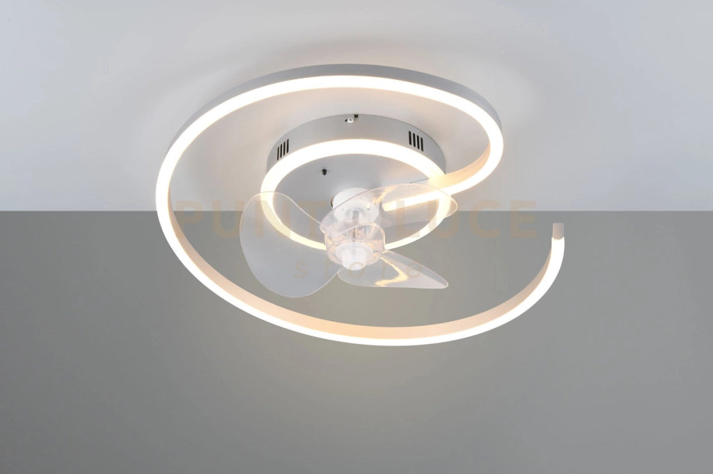 LUNDQVIST PLAFONIERA LED 2.700 - 6.500 K 3800LM 32W CON VENTILATORE A SPIRALE TITANIO CON VENTOLA CON FUNZIONE INVERSIONE ROTAZIONE X FUNZIONE INVERNALE CON TELECOMANDO MULTIFUNZIONE REGOLAZIONE INTENSITA' E TIMER CON MOTORE DC D.50CM