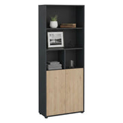 Libreria Arancio, Scaffale da ufficio, Mobile portalibri, Biblioteca, 80x34 h205 cm, Rovere e Grigio
