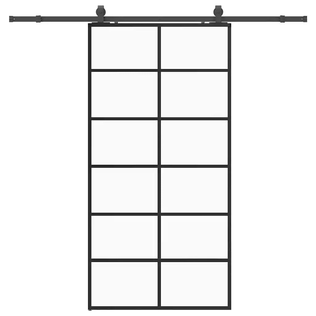 Porta Scorrevole con Ferramenta Nera 102x205 cm in Vetro ESG