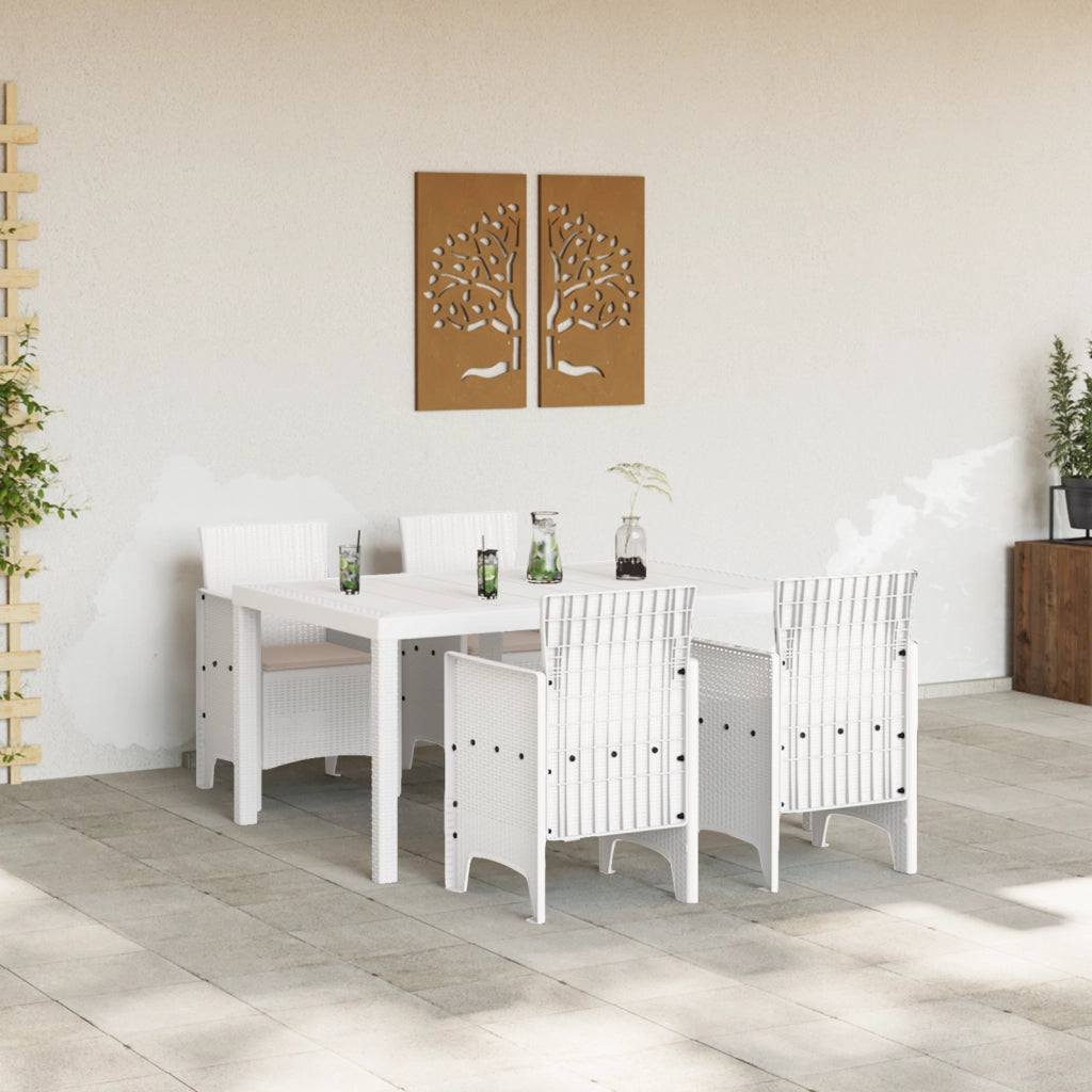 Set da Pranzo da Giardino 5 Pezzi con Cuscini Bianco Rattan PE