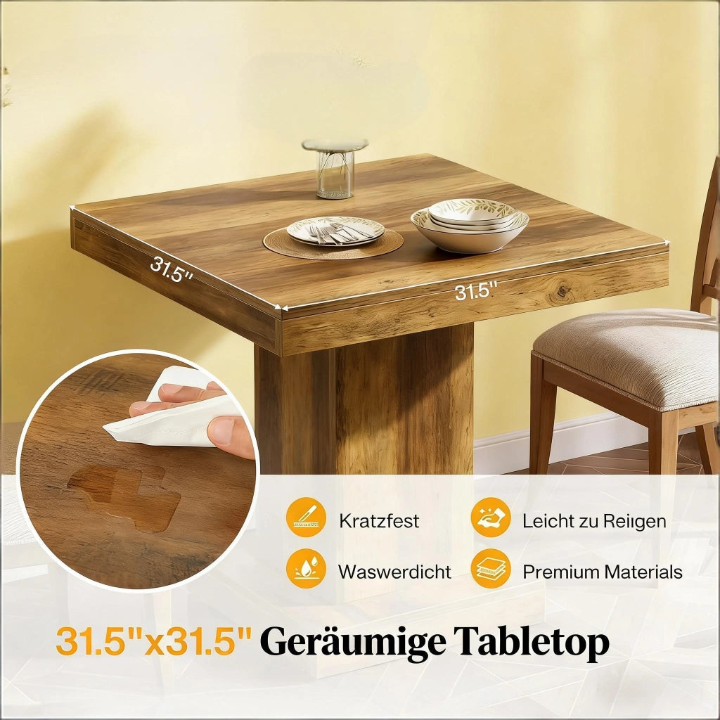 Tavolo da pranzo per 1-4 persone con piano quadrato, stile rustico moderno, in MDF, marrone, 91 × 88 × 9,5 cm