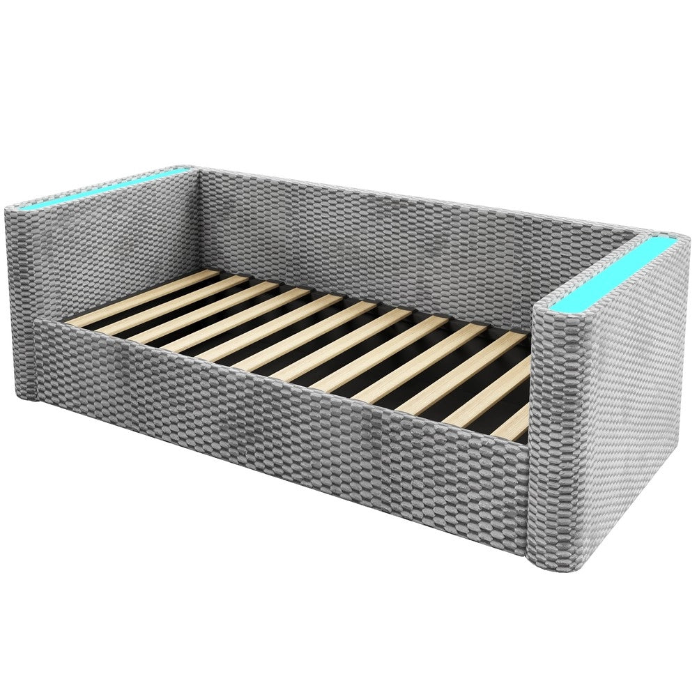 Letto Contenitore Singolo con LED e Velluto ¨C Xylo ¨C Grigio 90x200