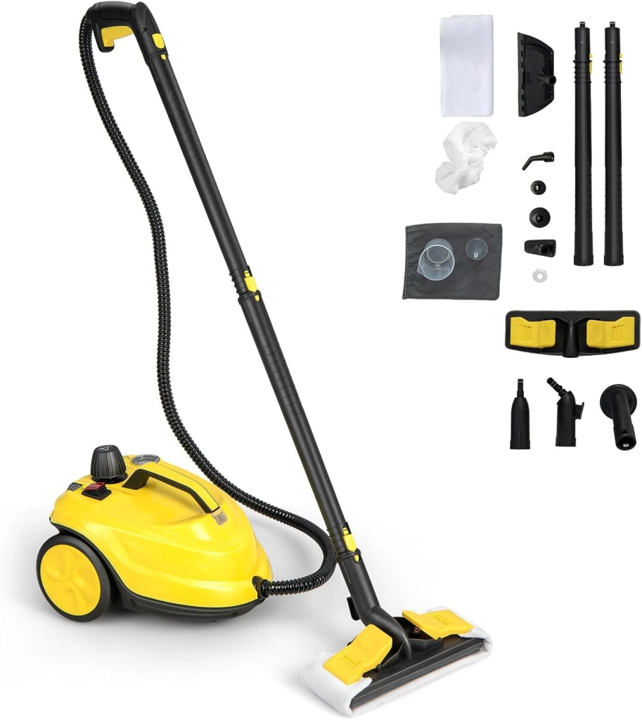 Potente Pulitore a Vapore 2000W, 14 Accessori, Pressione Massima 5 Bar, Temperatura 160℃, Riscaldamento Rapido 8 Minuti, Serbatoio 1,8L, per Pavimenti, Divani, Cucina, Superficie 108 m² (Giallo)