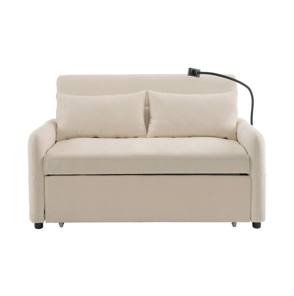 Divano letto 2 posti estraibile con schienale regolabile; USB e porta telefono; beige