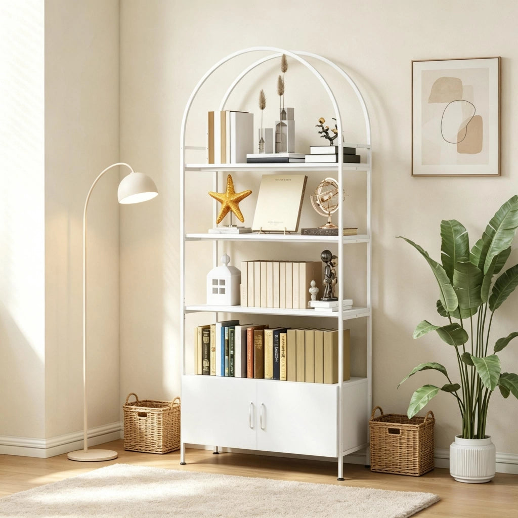 LIBRERIA ad arco 80x30x187 cm bianca con armadietto a 2 ante