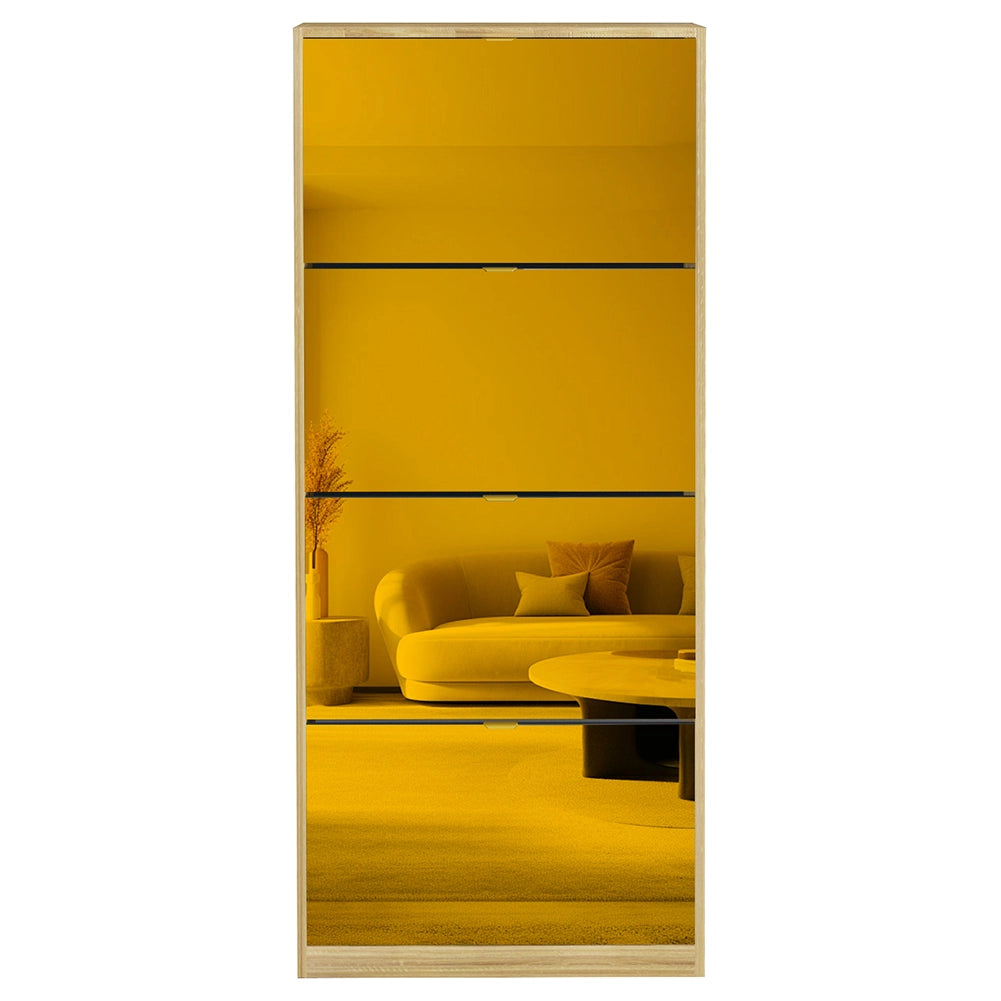 Scarpiera 4 Ante a Specchio Marrone Slim con Maniglia Salvaspazio 63x24x150cm