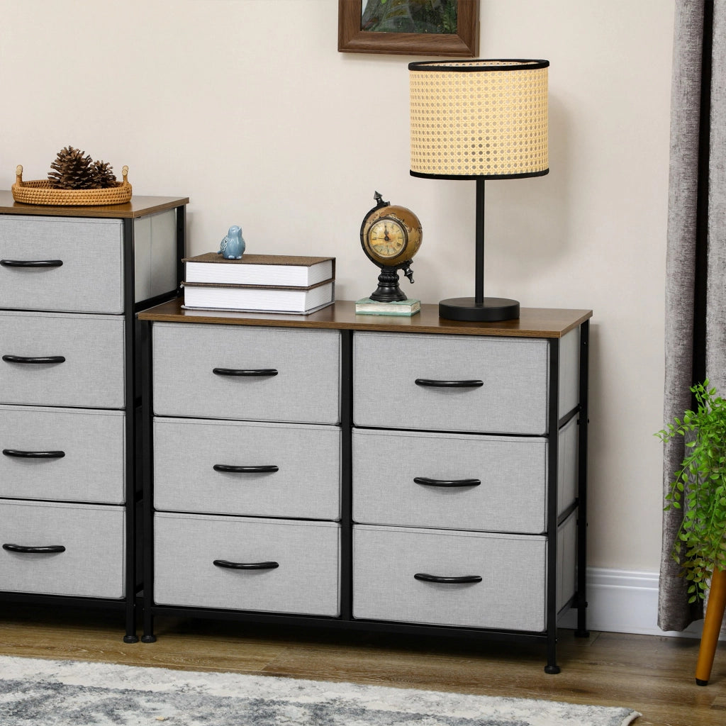 Cassettiera Sideboard ¨C zephmum ¨C 6 Cassetti, Tessuto, 80x30x62.5 cm, Marrone, Nero, Grigio