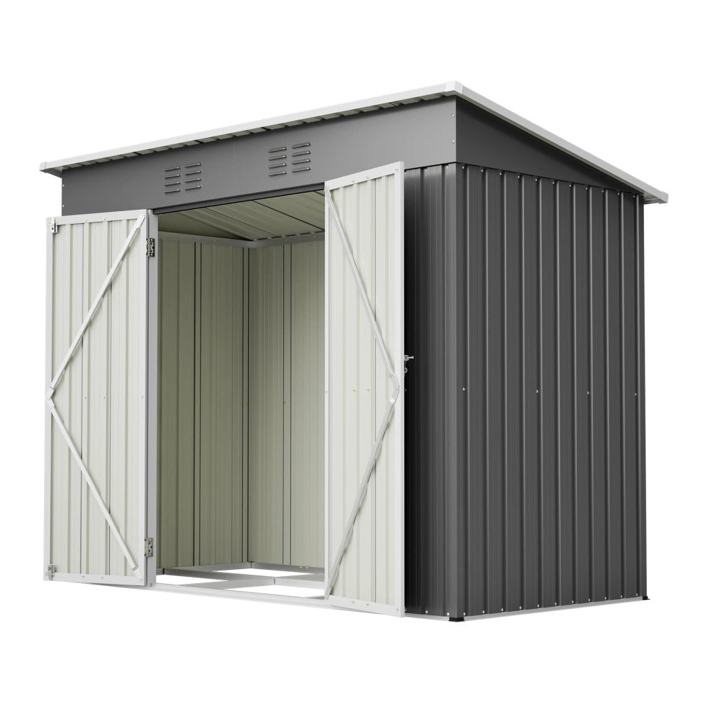 Casetta da Giardino in Metallo ¨C MINIMAL ¨C Grigio, Porta con Serratura, 2 Griglie di Ventilazione