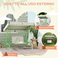 Dondolo per Bambini da Esterno a 2 Posti con Tettuccio Regolabile e Cinture di Sicurezza, 112x75x120 cm, Verde