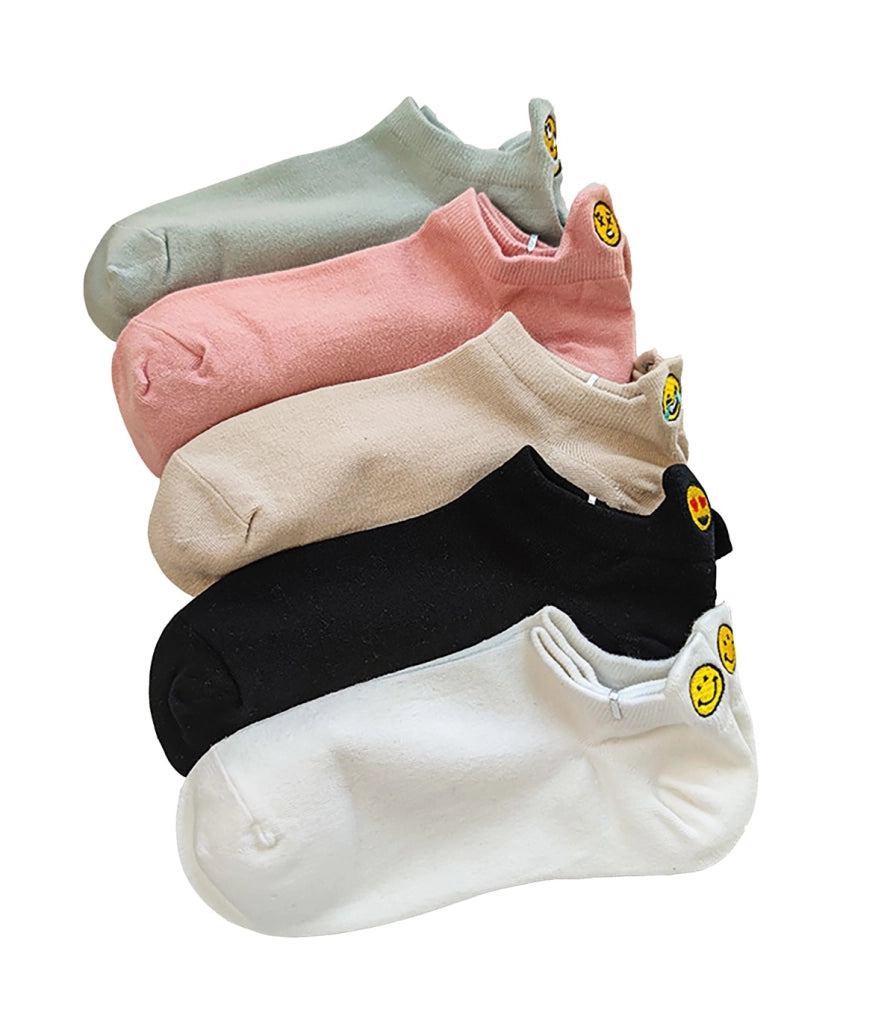 Calzini Bassi in Cotone | Ricamati con Cuori ed Emoji sul Tallone | Taglia Unica 35–40 EU
