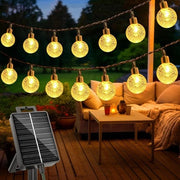 Fascia di illuminazione solare per esterni 15 m catena di LED resistente all'acqua 8 modi palline cristalline con funzione di memoria per balcone e giardino