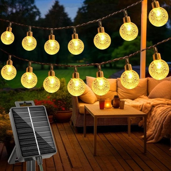Fascia di illuminazione solare per esterni 15 m catena di LED resistente all'acqua 8 modi palline cristalline con funzione di memoria per balcone e giardino