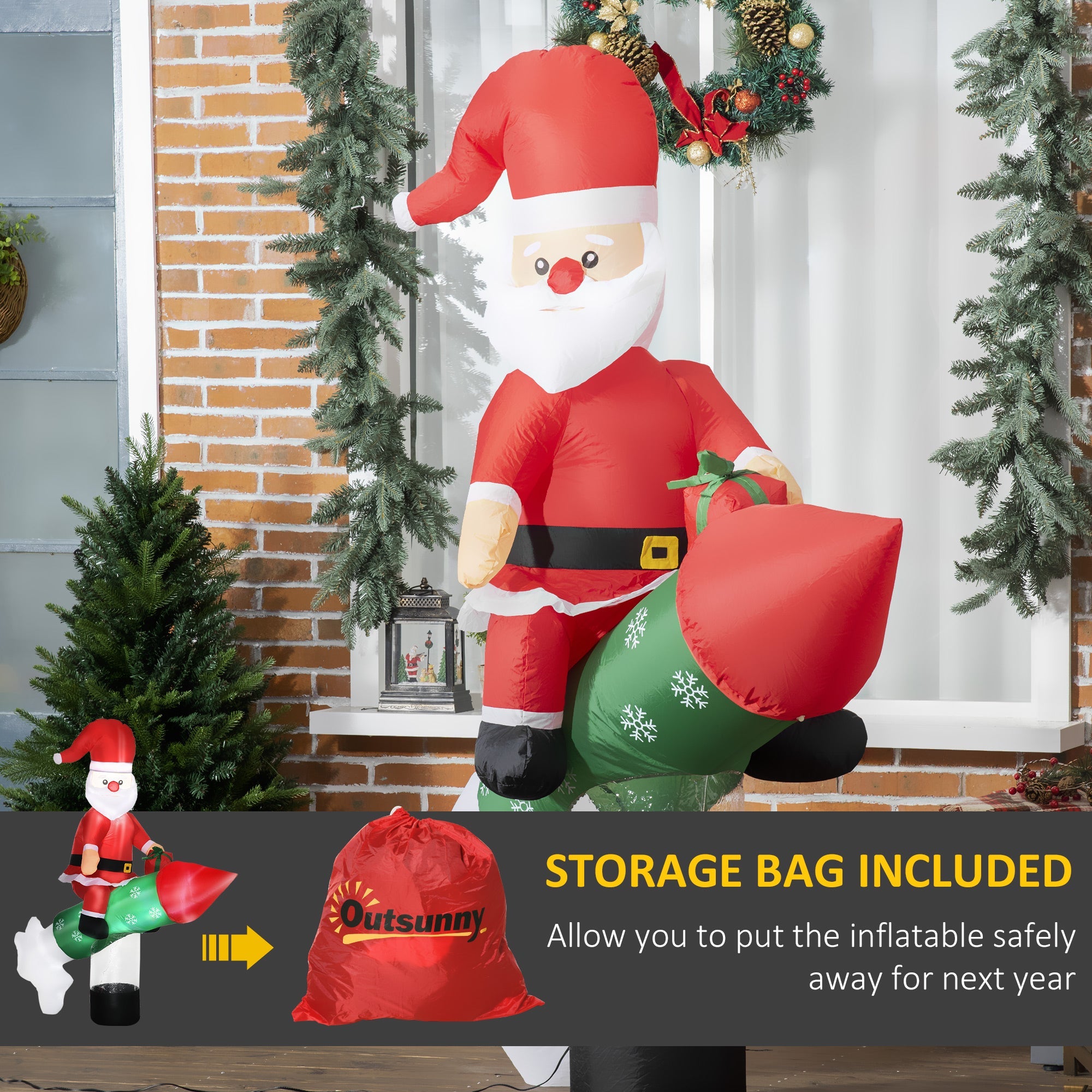 Babbo Natale Gonfiabile 154x76x183 cm con Missile e Luci LED