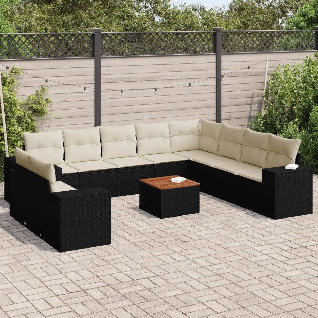 Set Divani da Giardino 11 pz con Cuscini in Polyrattan Nero