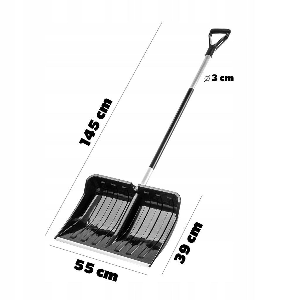 Pala da neve KADAX, grande e robusta, con manico in alluminio, lunga 145 cm.