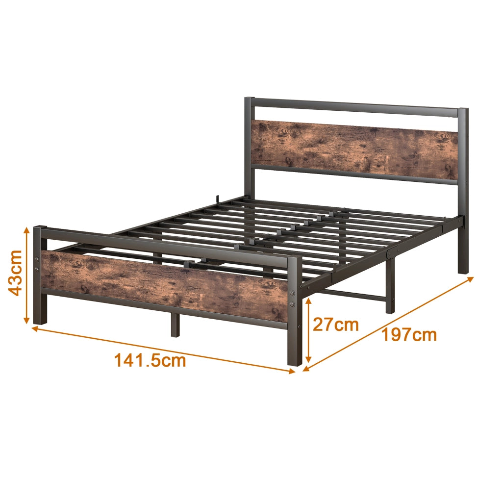 Letto 197x141.5x90 cm con contenitore e testiera in MDF e metallo marrone antico