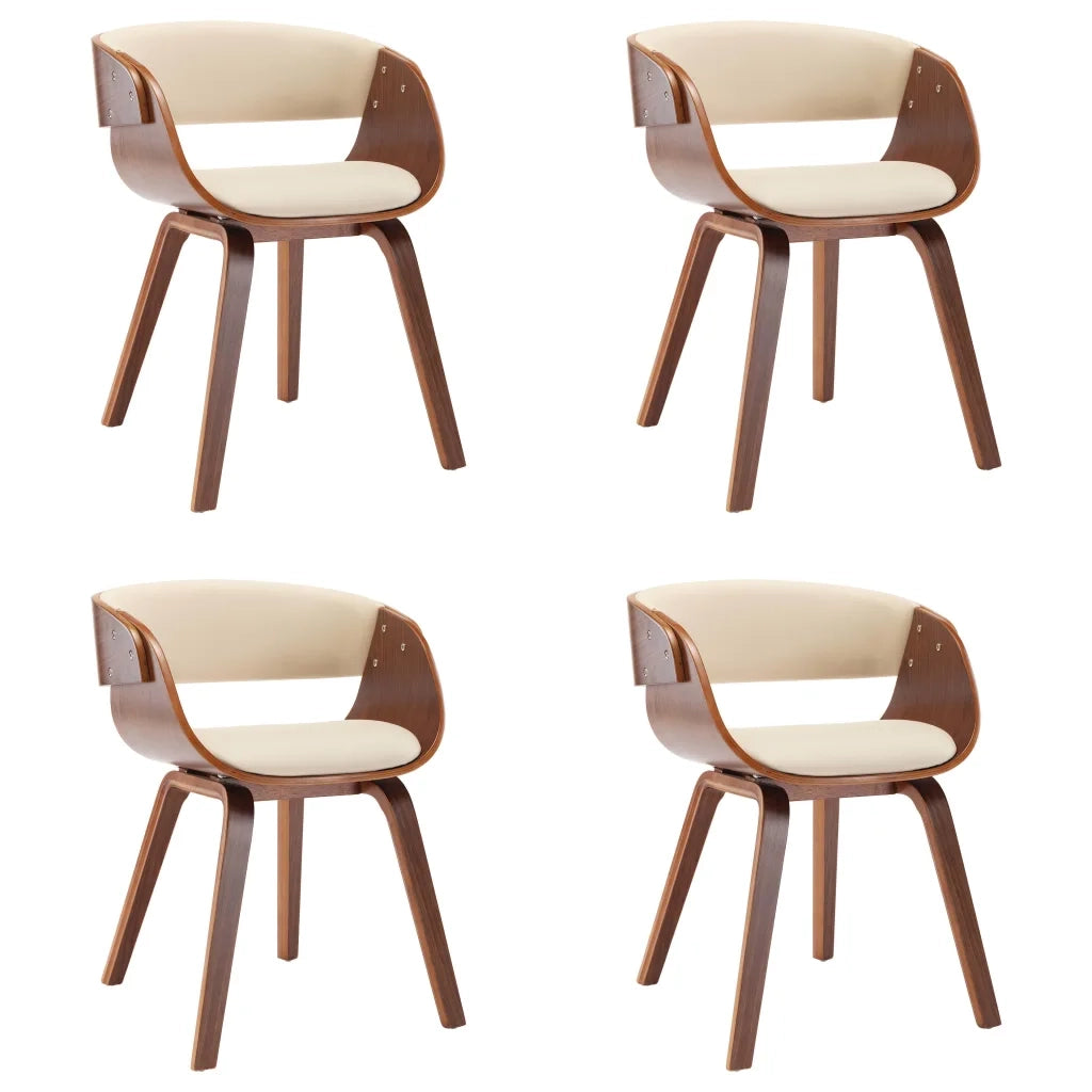 Sedie da Pranzo 4 pz in Legno Curvato e Similpelle Crema
