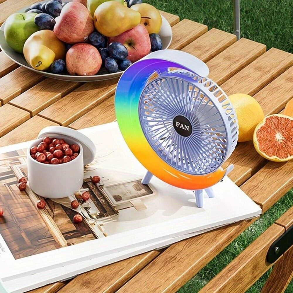 Trade Shop - Ventilatore Da Tavolo Usb 3 Velocita' Con Luce Rgb Compatto Silenzioso Portatile -