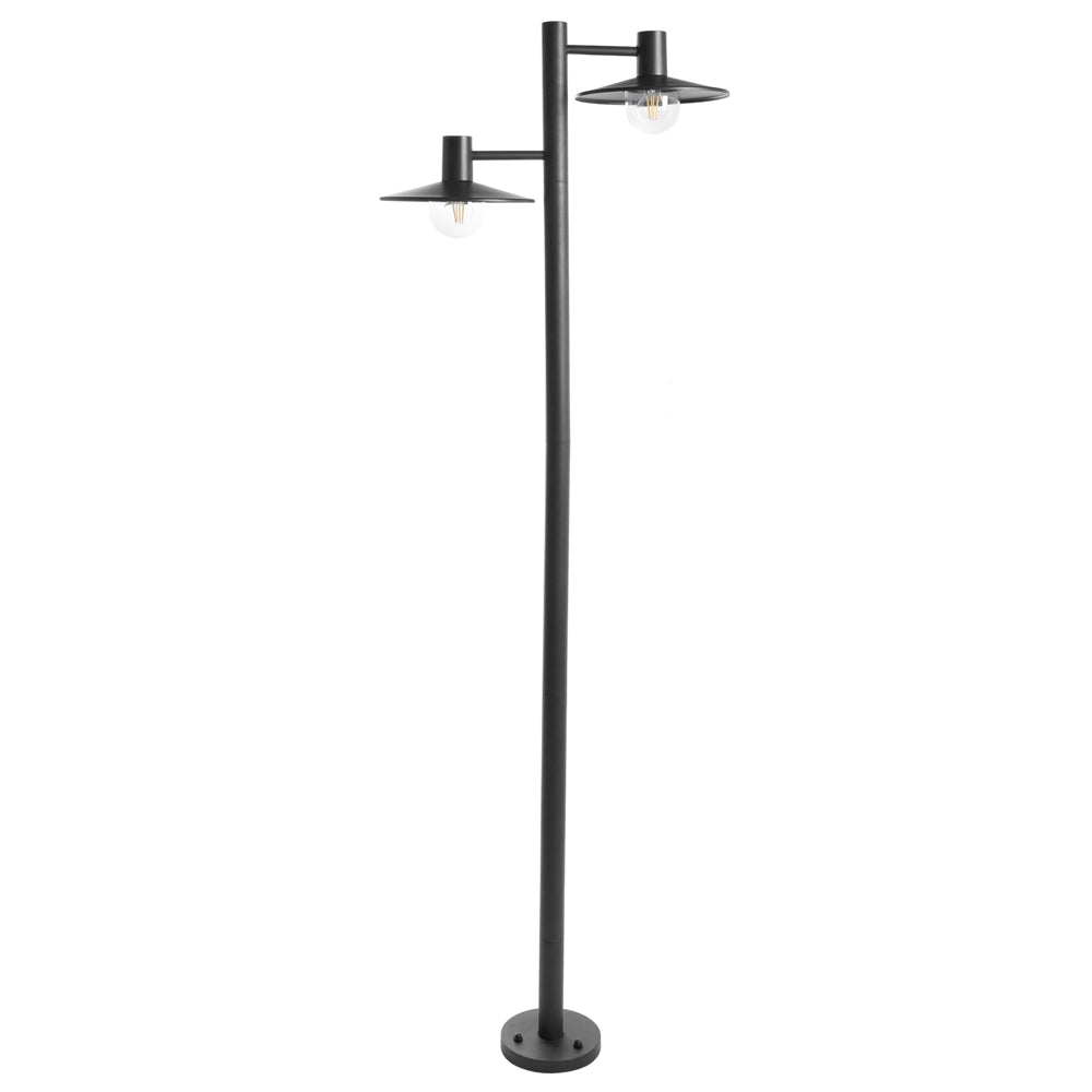 Lampione a 2 luci, lampada da sentiero nera, alluminio, paralume sintetico, illuminazione, design moderno, da esterno, da giardino