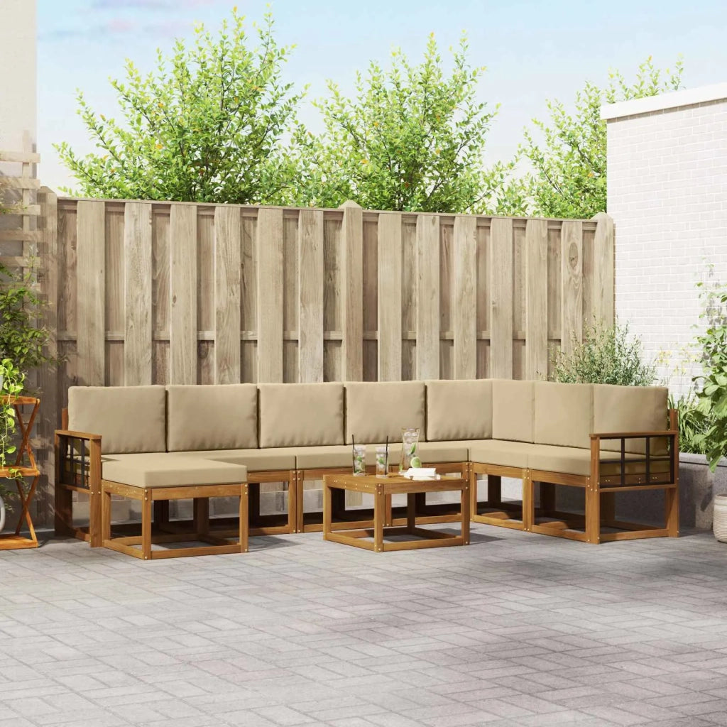 Set di divani da esterno con cuscino 9 pcs Naturale e Beige
