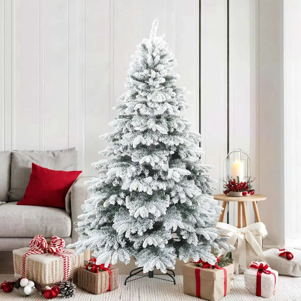Albero di Natale Artificiale Snodato Foderato di Neve Bianco