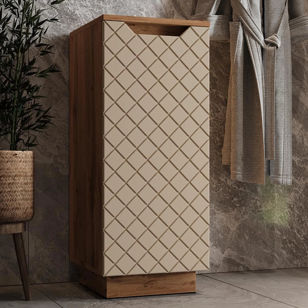 mobiletto bagno Lotta, Cachemire, 33.4 x 81.9 cm, adatto per montaggio a parete con ripiano regolabile