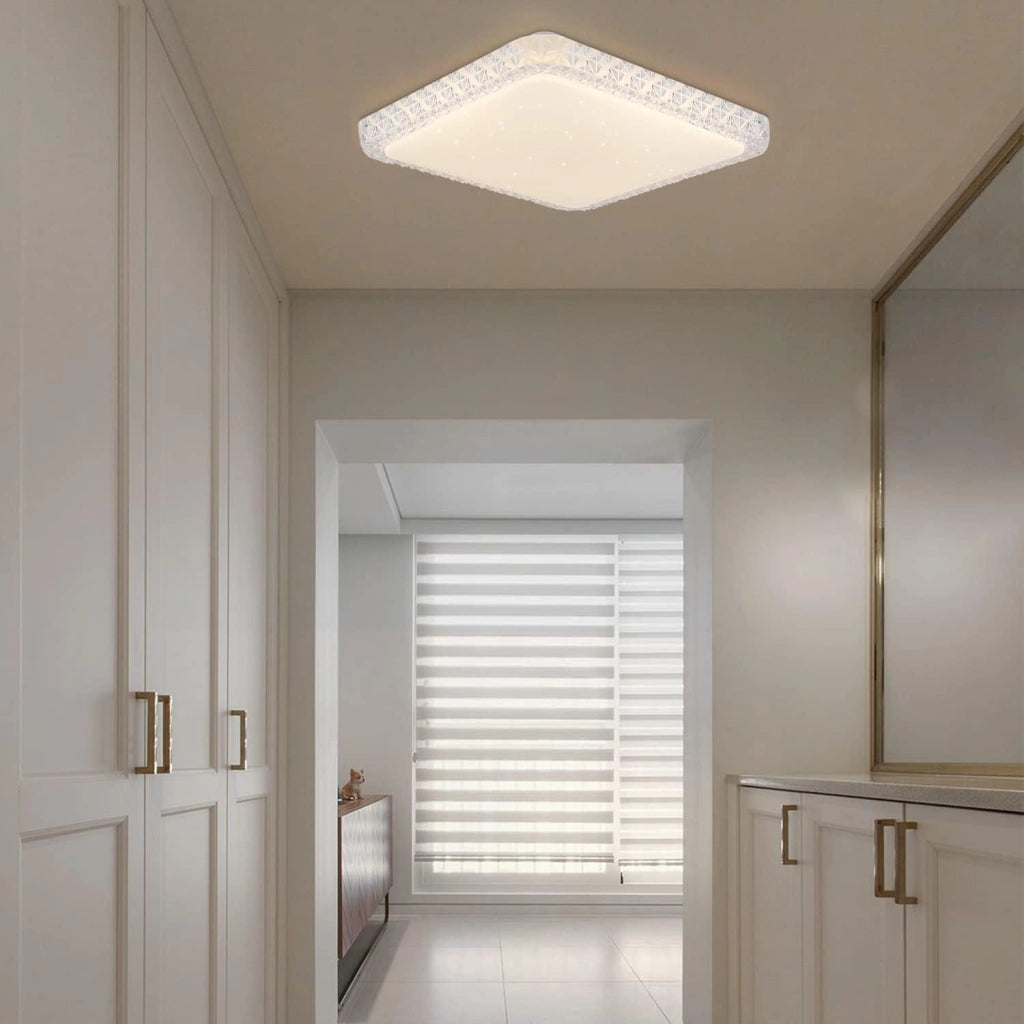 ZMH Lampada da soffitto plafoniera LED moderna quadrata 30cm cristallo cielo stellato dimmerabile telecomando bianco