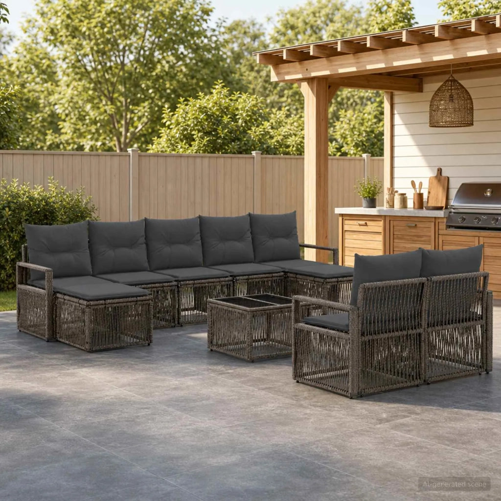 Set Divano da Giardino 10 pcs Grigio polyrattan 3435842