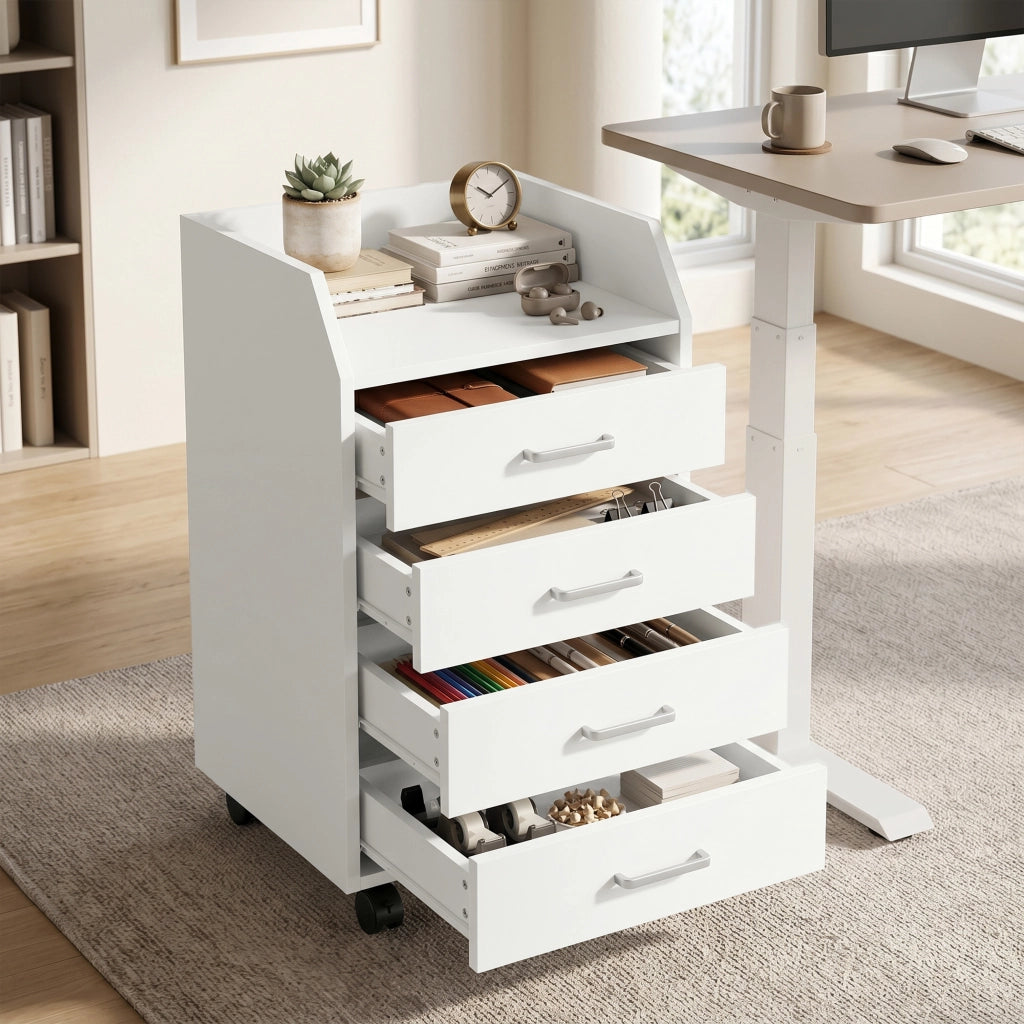 Cassettiera da Ufficio in Legno con 4 Cassetti ¨C Zephmum ¨C Bianco 40x36x65cm