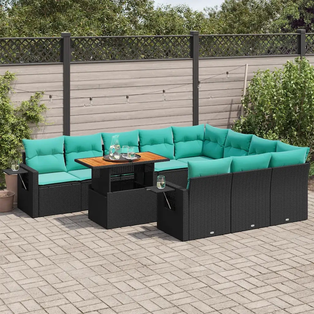 Set Divani da Giardino 11 pz con Cuscini in Polyrattan Nero